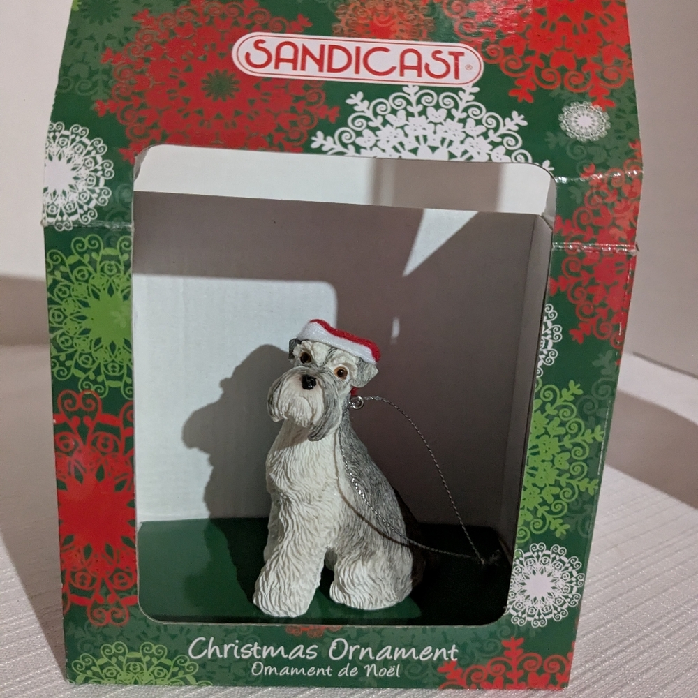 Schnauzer dog Christmas tree ornament gray hand painted Sandicast